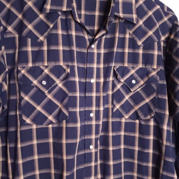 ELY Cattleman Men's Navy/Tan Pearl Snap Button Dow Long Sleeve Cowboy Shirt Sz L - Picture 4 of 7